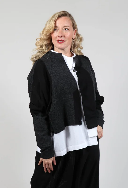 Cropped Cardigan with Contrasting Fabric in Grey