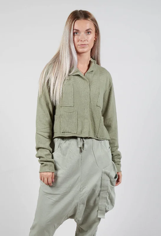 Cropped Cardigan with Patch Pockets in Defender