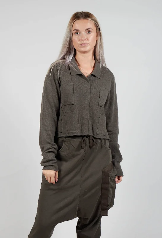 Cropped Cardigan with Patch Pockets in Jungle