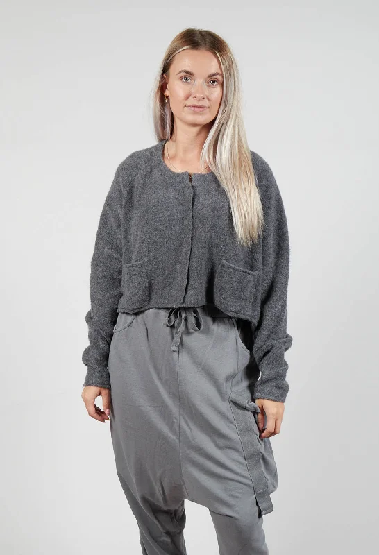 Cropped Cardigan with Pockets in Rock