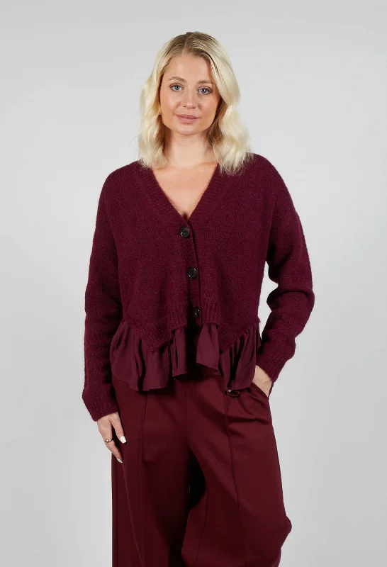 Knitted Cardigan with Frill Hem in Rumba