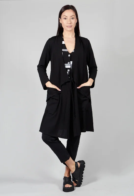 Longline Cardigan with Pockets in Black