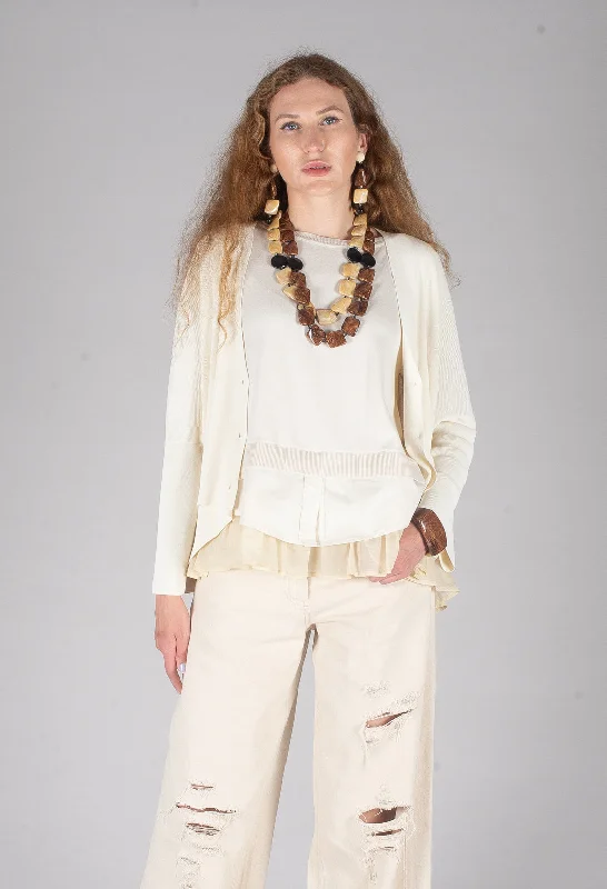 V-Neck Boxy Cardigan in White