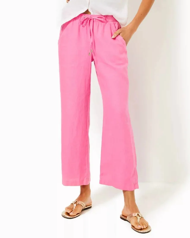 Brawley Linen Crop Pants In Confetti Pink