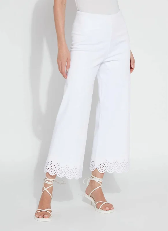 Cropped Embroidered Eyelet Wide Leg Pants In White