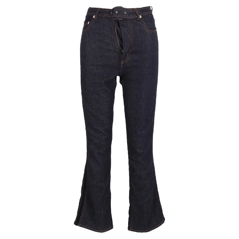 Erdem Vina Belted Denim Flared Jeans in Navy Blue Cotton