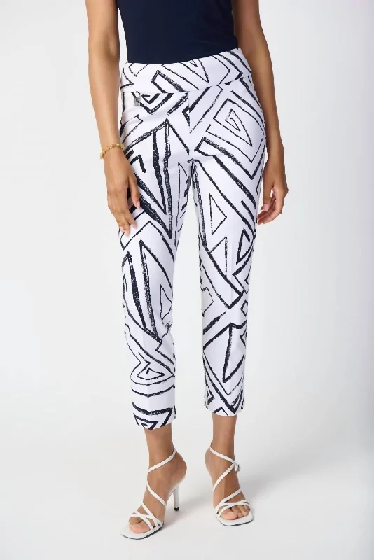 Geometric Print Silky Pull-On Pant In Vanilla/midnight