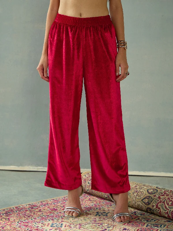 Women Red Velvet Elasticated Pants