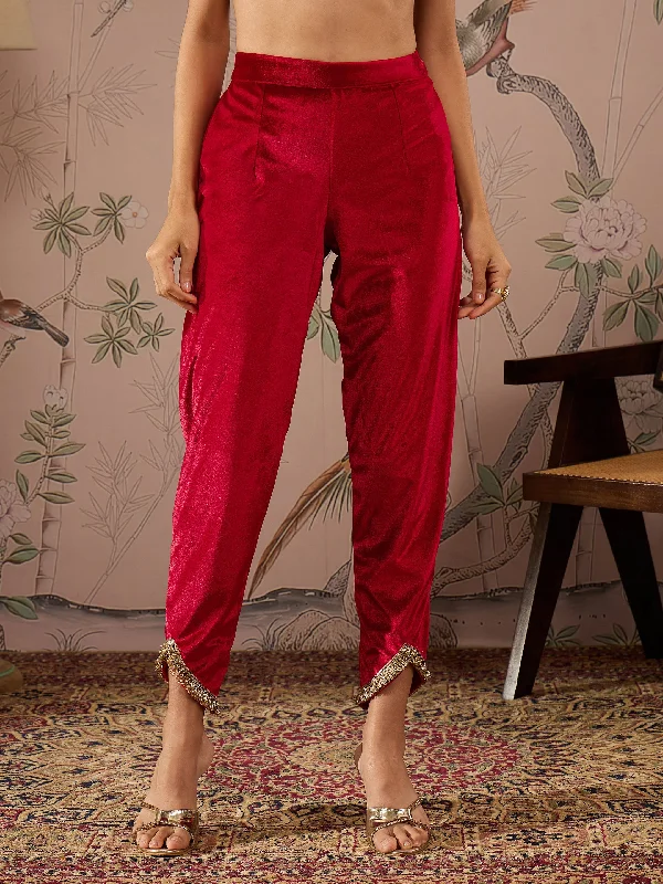 Women Red Velvet Tulip Pants