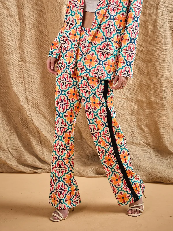 Women Yellow Geometrical Print Straight Fit Pants