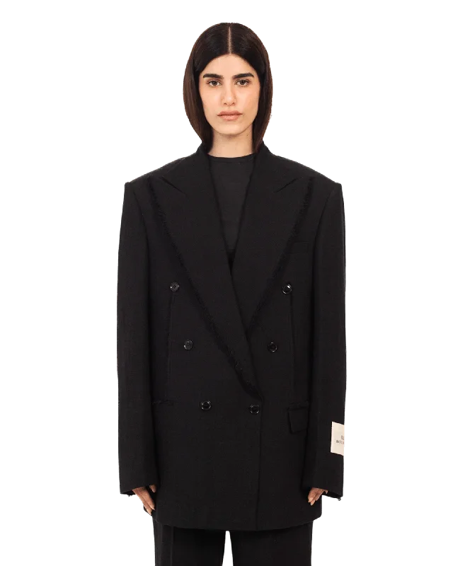 FRAYED BLACK KHADDAR BLAZER