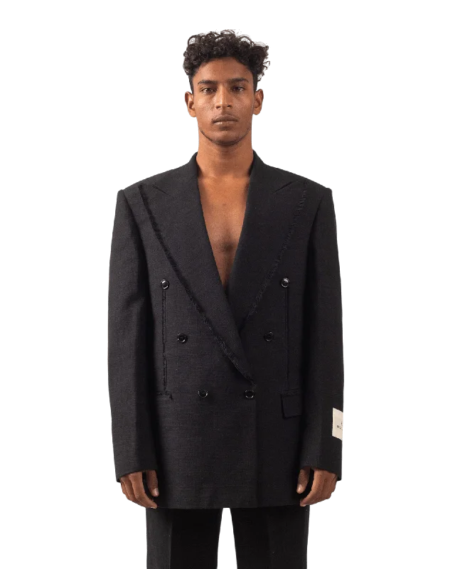 FRAYED BLACK KHADDAR BLAZER